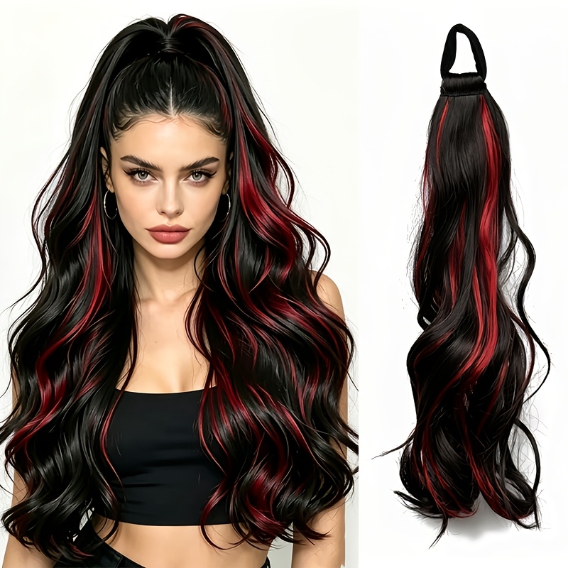 TEMU Style Of Highlighting Gradient Ponytail Wig, High Temperature Rubber Band Style Fluffy Wavy Curly Ponytail Hair Accessories, Fashionable