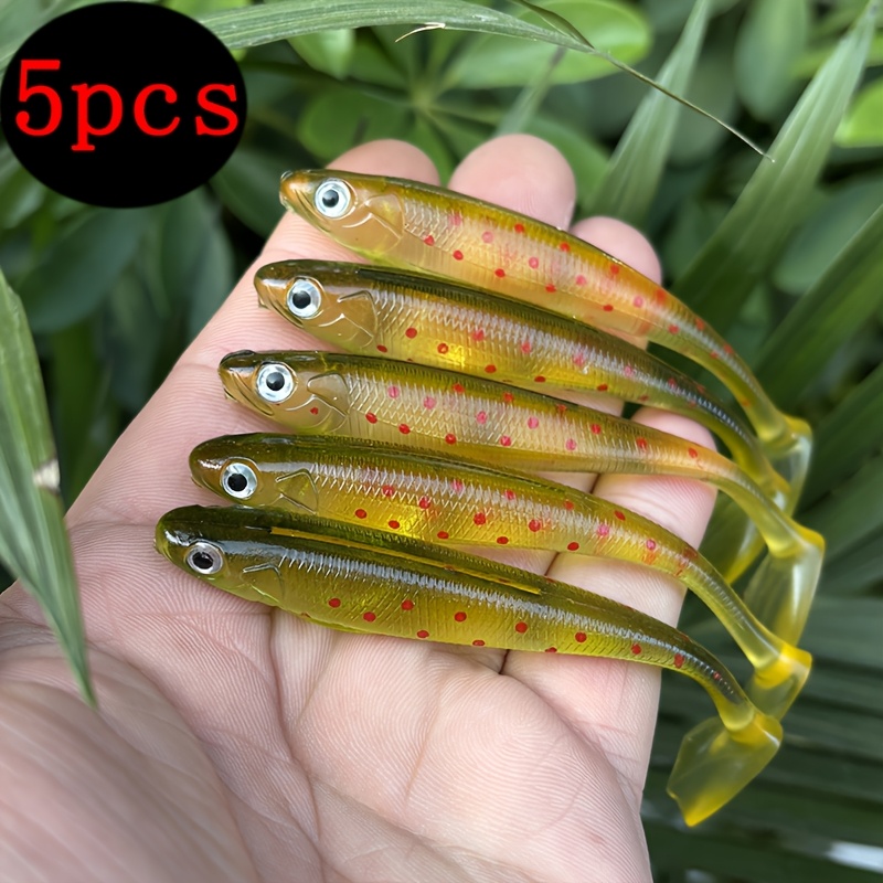 TEMU Set Of 5 Soft T-tail Lures, Lifelike Fishing Baits With A Grooved Back Made Of Pvc Material