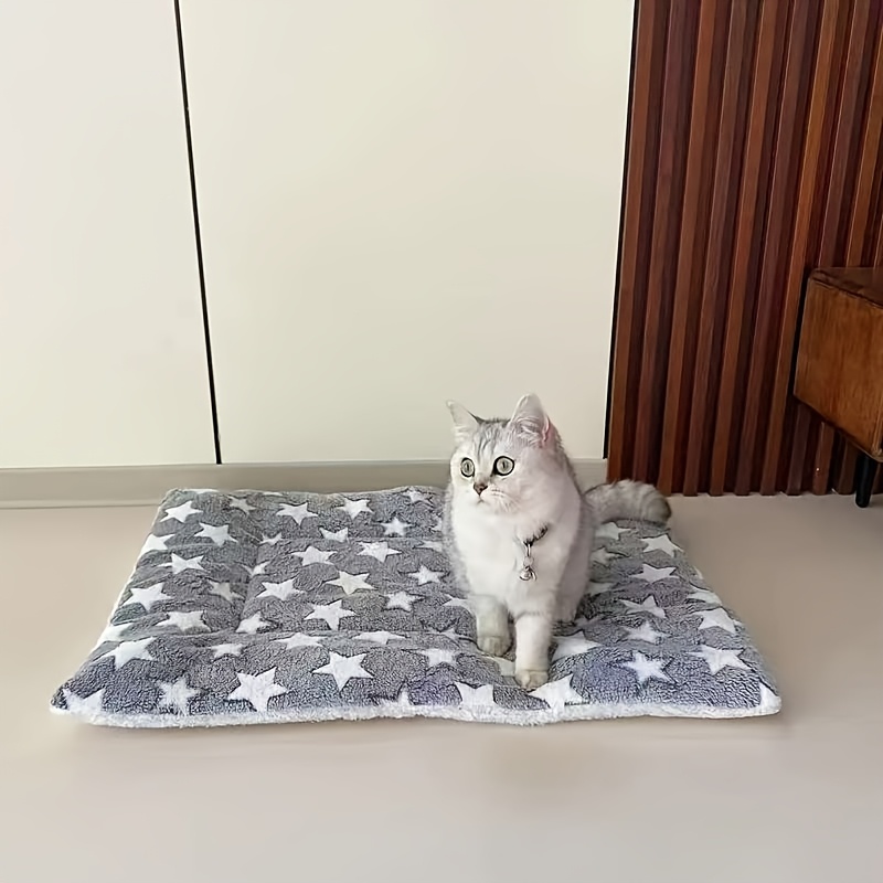extra thick warm plush cat blanket soft polyester rectangular pet bed with star pattern cozy winter bedding for cats durable   home decor indoor   star pattern bed fluffy texture cat bed Product details 0