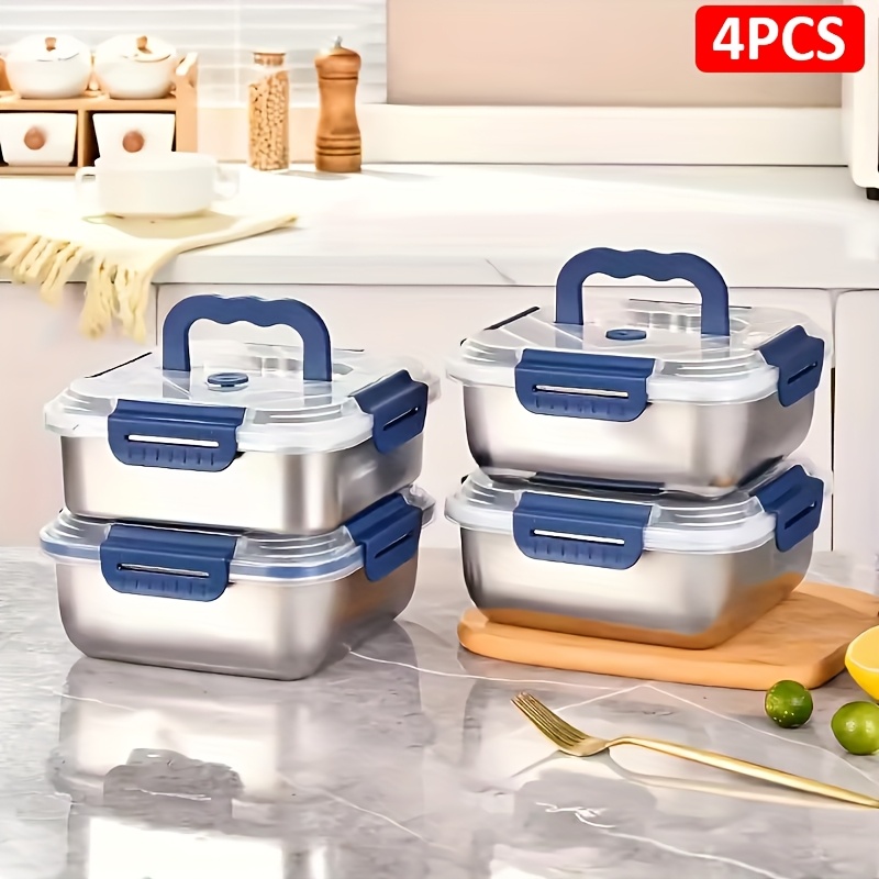 TEMU 2/4pcs Stainless Steel Leakproof Food Storage Box With Lids Microwave Safe, Reusable, Perfect For Refrigerator, Ideal For Meal Prep, Outdoor