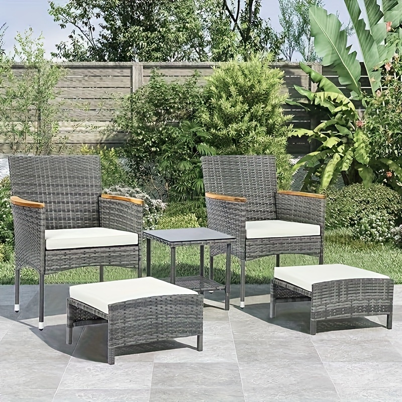 

5 Pcs Outdoor Patio Furniture Sets Outdoor Wicker Patio Furniture Set With Ottoman & Coffee Table Outdoor Patio Chairs For Outside Patio Conversation Set For Yard Garden Backyard Lawn Bistro Set