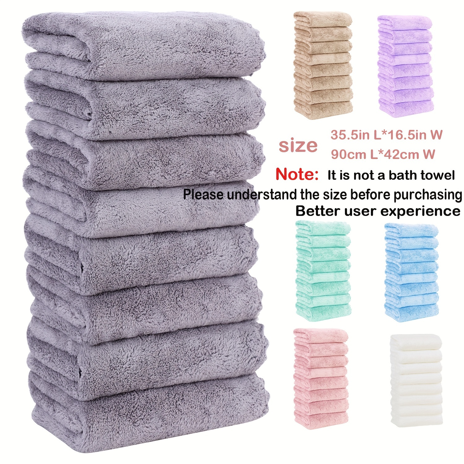 

8pcs Multi-color Microfiber Coral Fleece Hand Towels, 35.5in L X 16.5in W, Quick Absorbent For Hair Drying, Car Wiping, Sports, And Travel, Contemporary Home & Outdoor Use