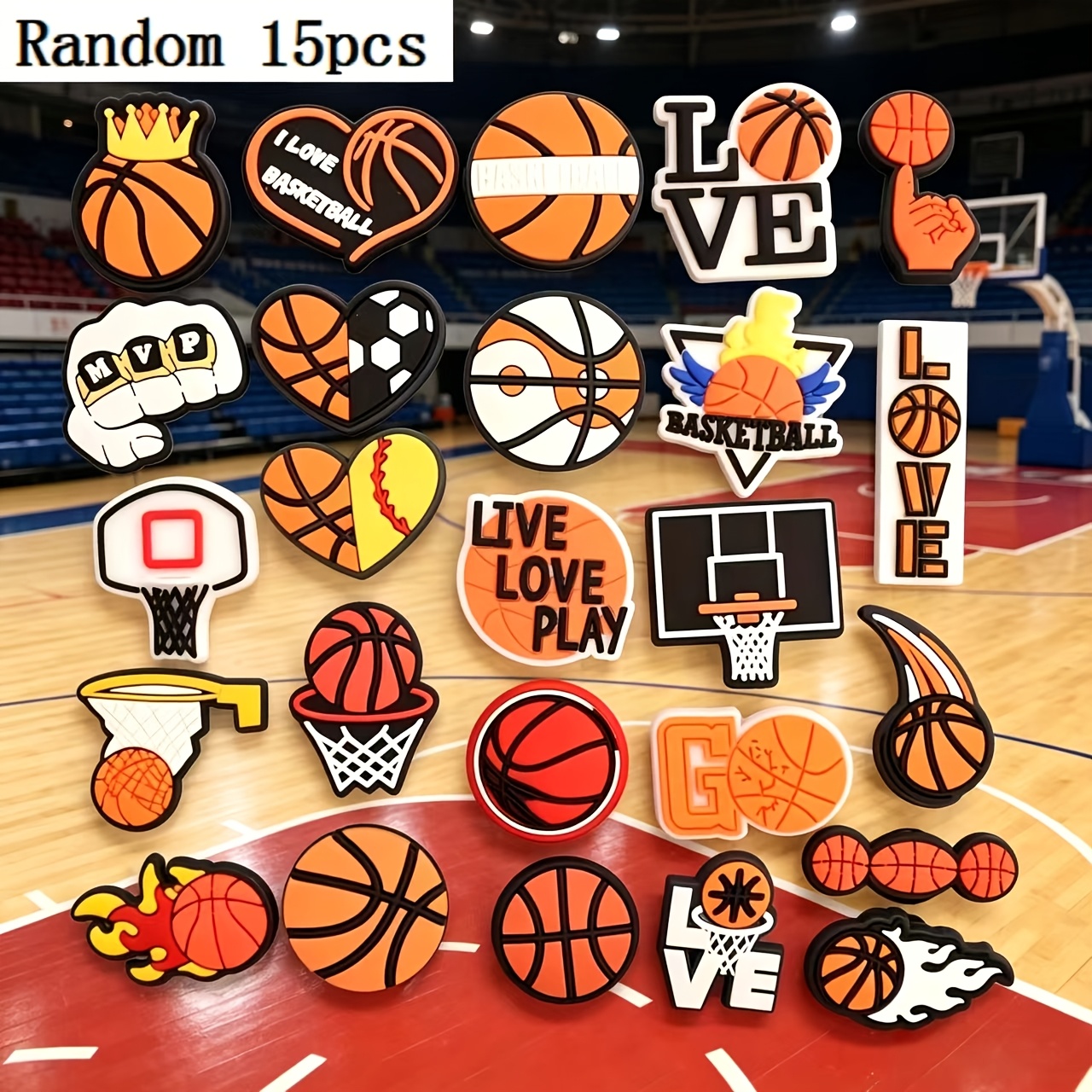 TEMU Random 15pcs Basketball Charms For Clogs Shoe Decoration, Sports Gift For Boys Girls Men Women Adults