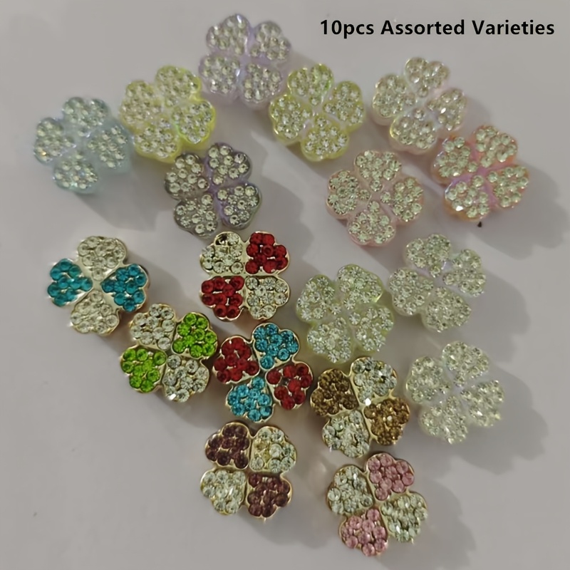 10pcs 16mm Rhinestone Clover Beads Acrylic Flashing Clover Loose Beads Diy Keychain Mobile Chain Bead Pen Accessories Assorted Varieties