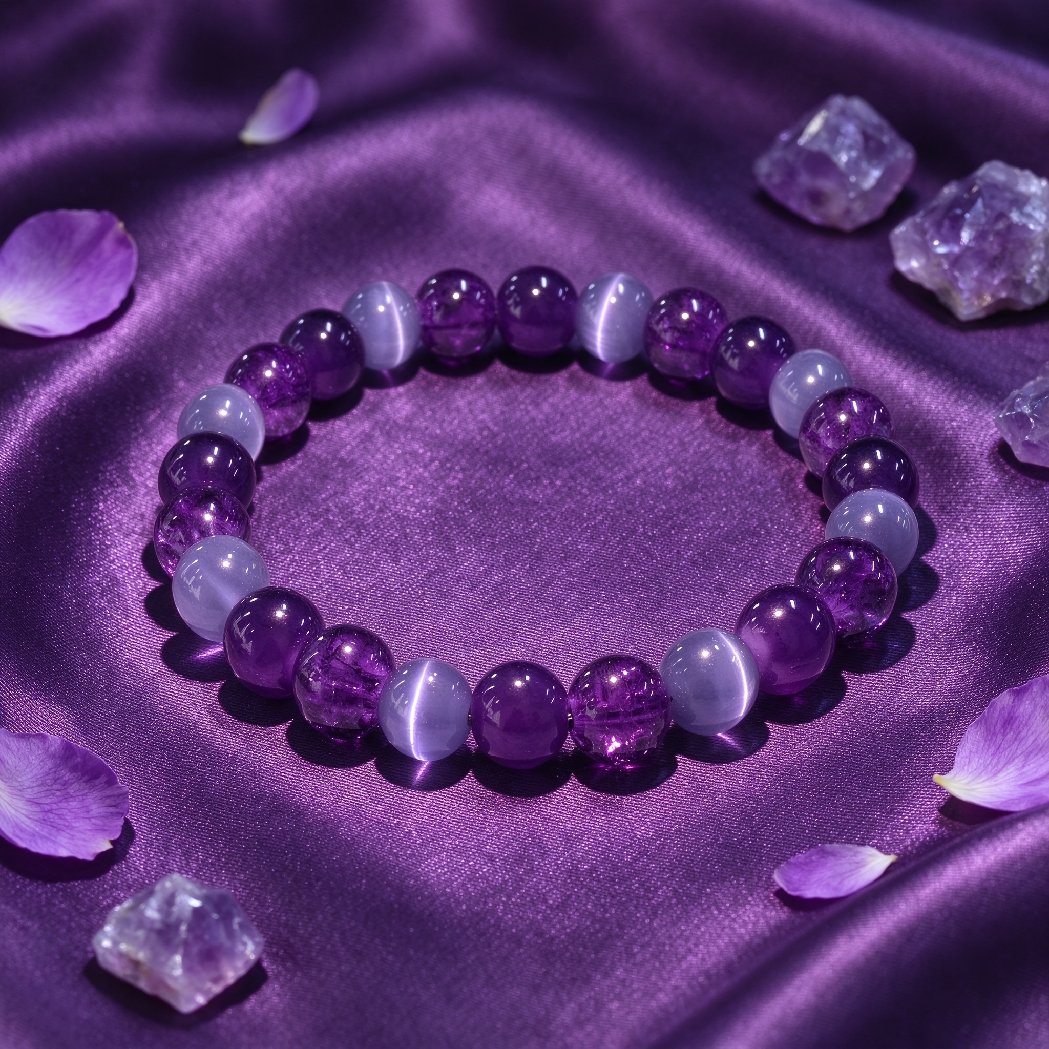 Women's Dreamy Faux Amethyst & Purple Cat's Eye Bracelet