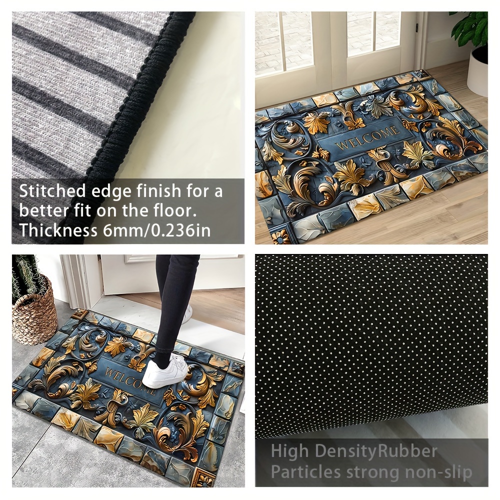 1pc   design welcome     polyester machine washable stain resistant non slip rubber backing lightweight braided rectangular rug for indoor outdoor hallway kitchen bathroom balcony floor mat details 5