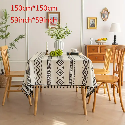 elegant geometric tablecloth with tassels durable polyester machine made holiday daily dining holiday table setting bohemian style woven texture table decorations