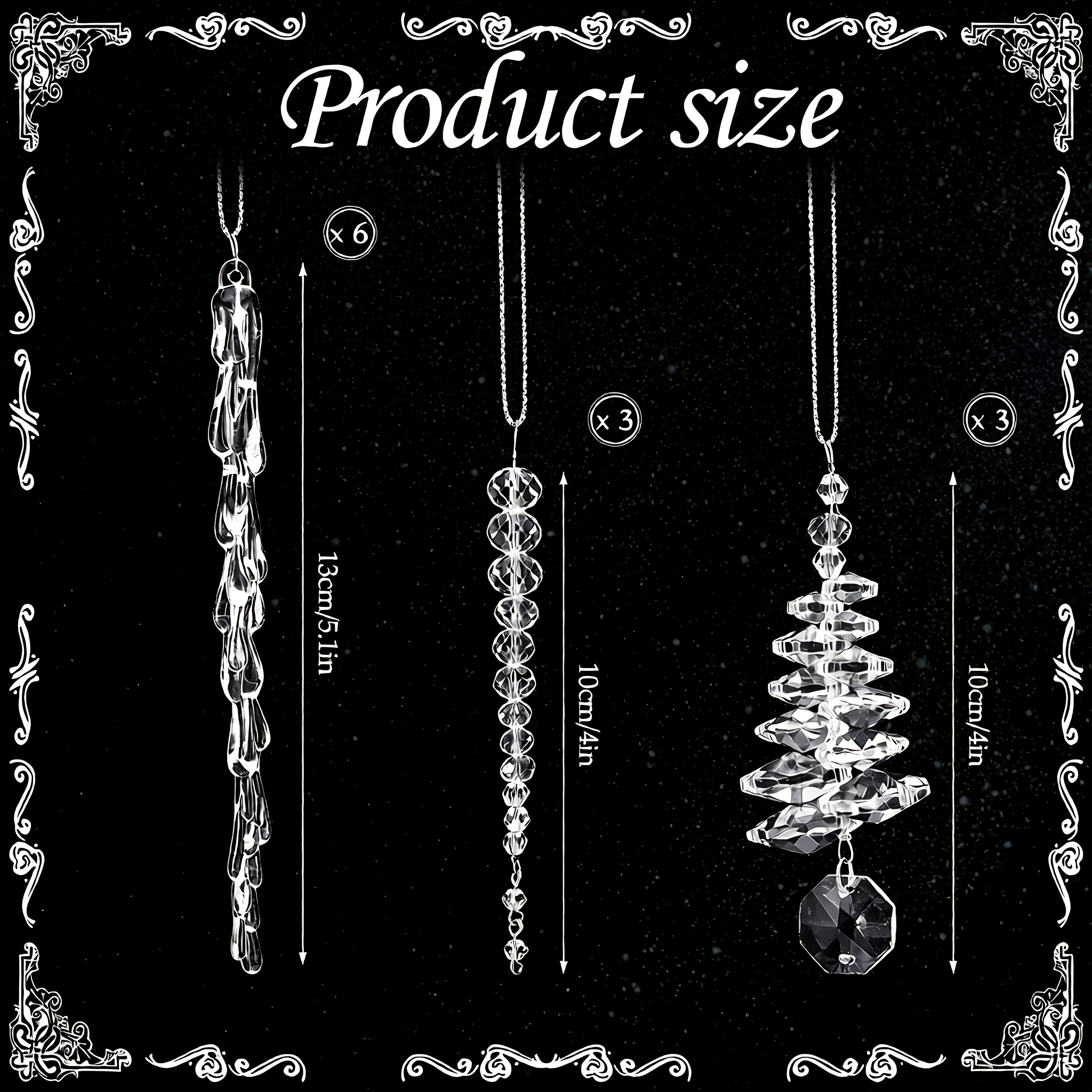 TEMU 2D-Flach, 12 Stk. durchsichtige Kristall-Eiszapfen-Weihnachtsbaumschmuck (3 Stile) – Hängende Eiszapfen-Tropfendekorationen mit Kristalltropfen,