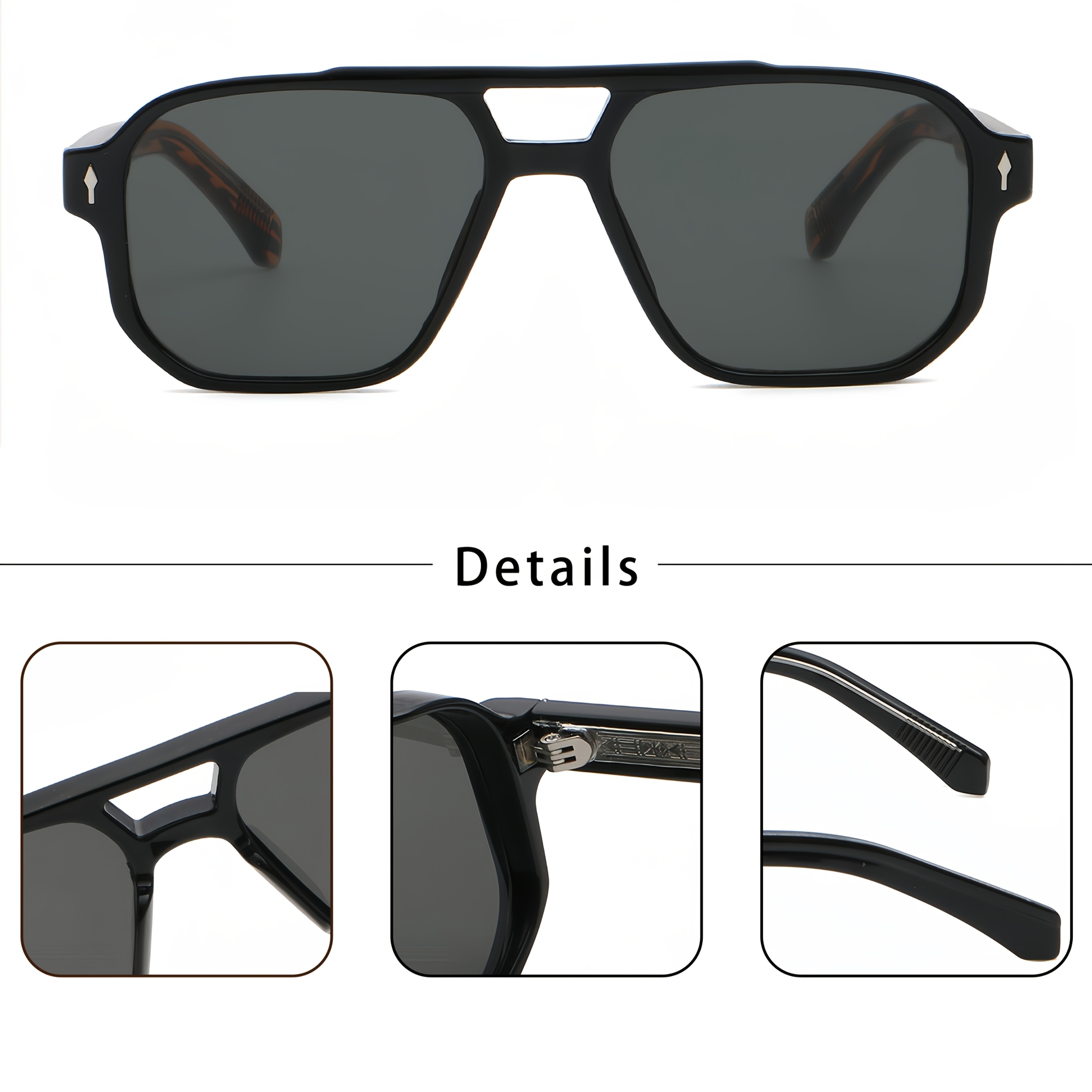 Large Retro Square Sunglasses with Double Bridge Design