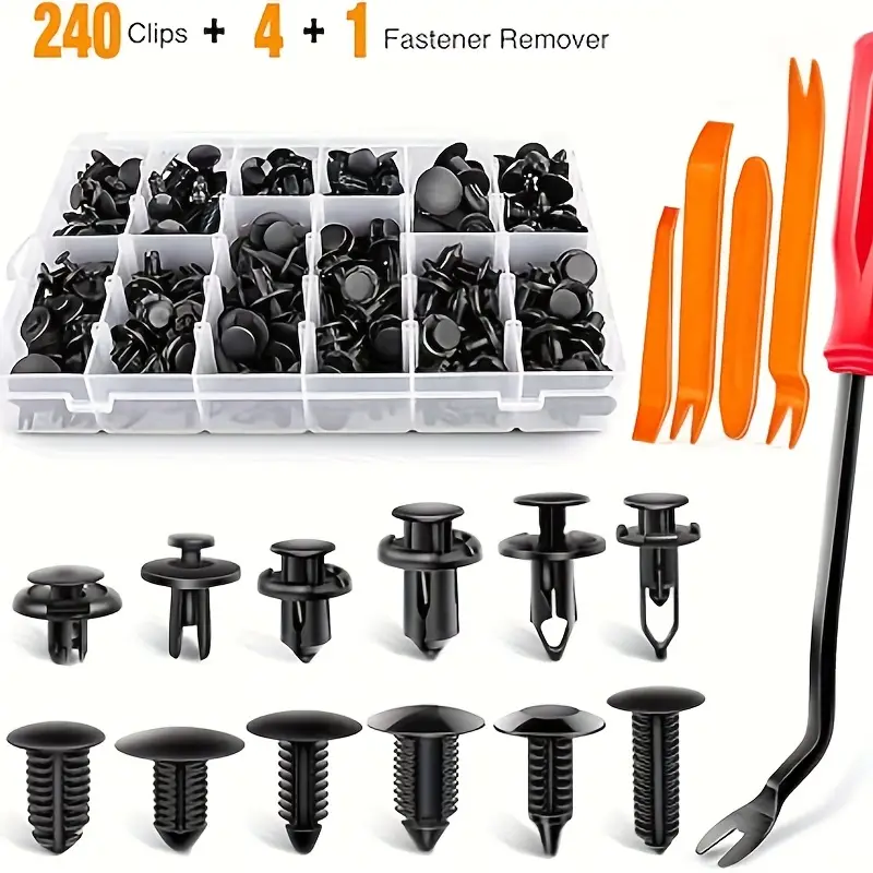 100-Pack 8mm Black Nylon Car Bumper Clips & Push Rivets - Universal Fastener Kit