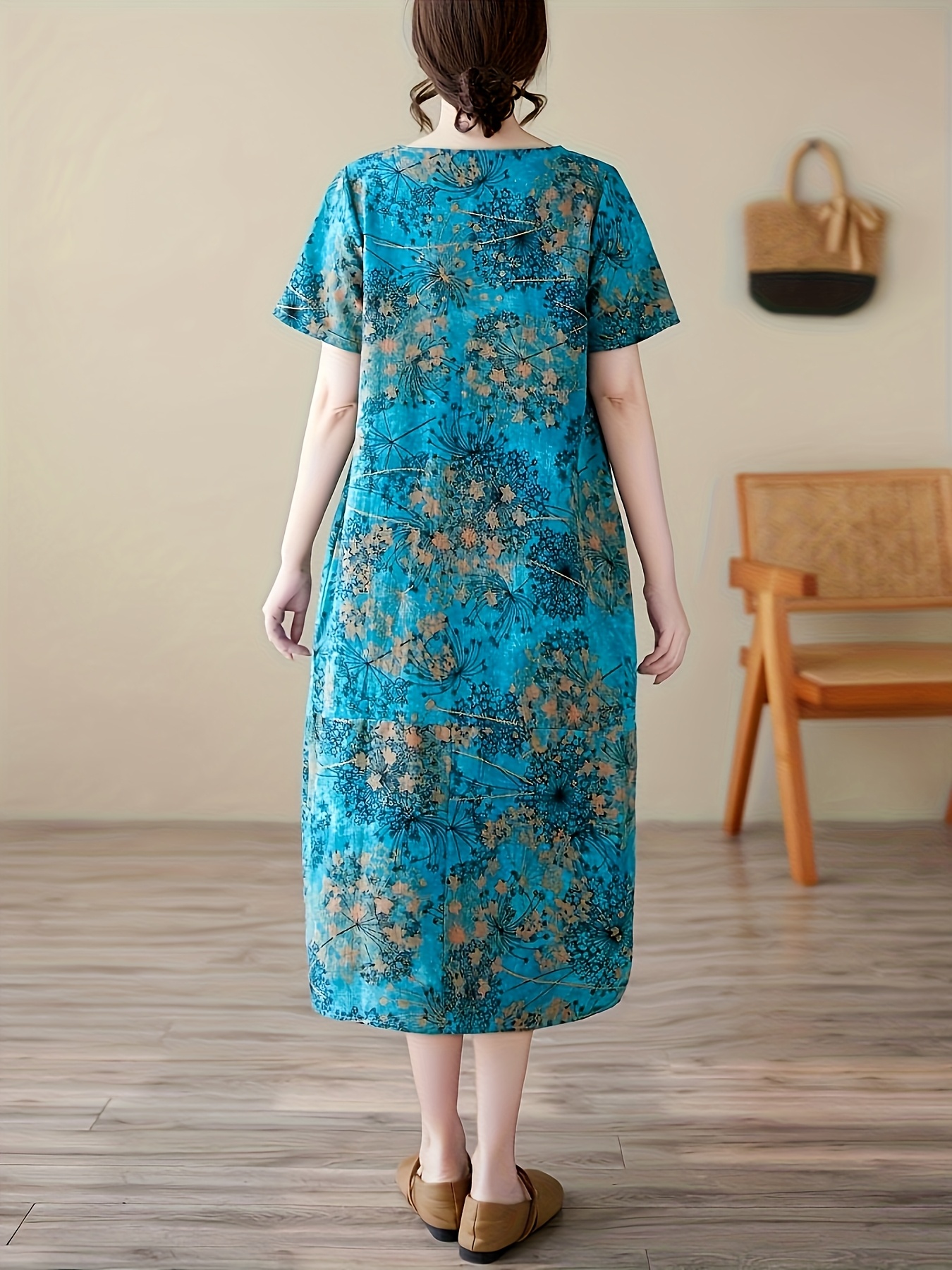 womens bohemian floral print linen dress elegant casual