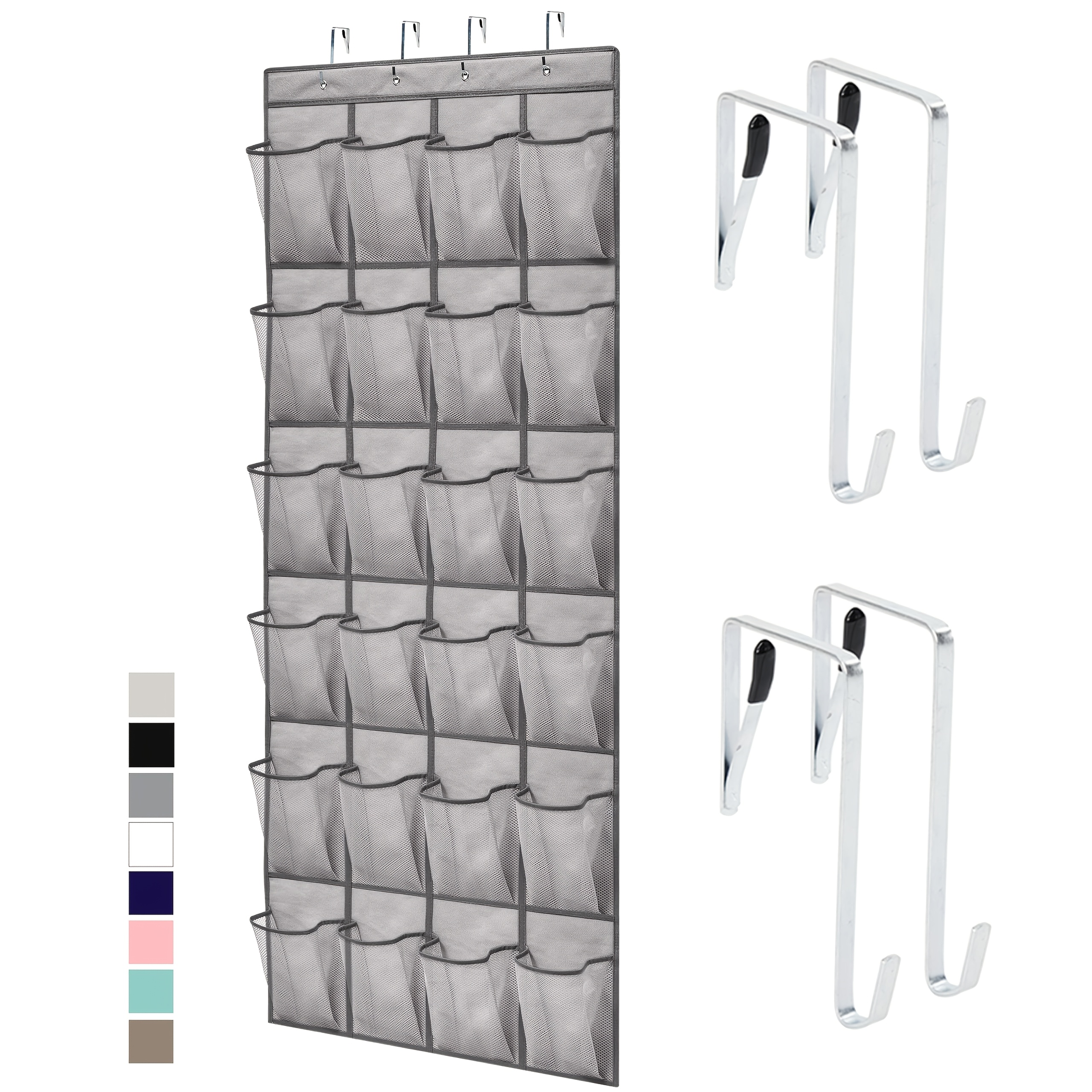 Slip Resistant Breathable Space Saving Mesh Large 24 Pocket Shoe Organizer, Up To 40 , Over The Door, Sturdy Closet Storage Rack Hangs On Closets For Shoes, Sneakers, Black