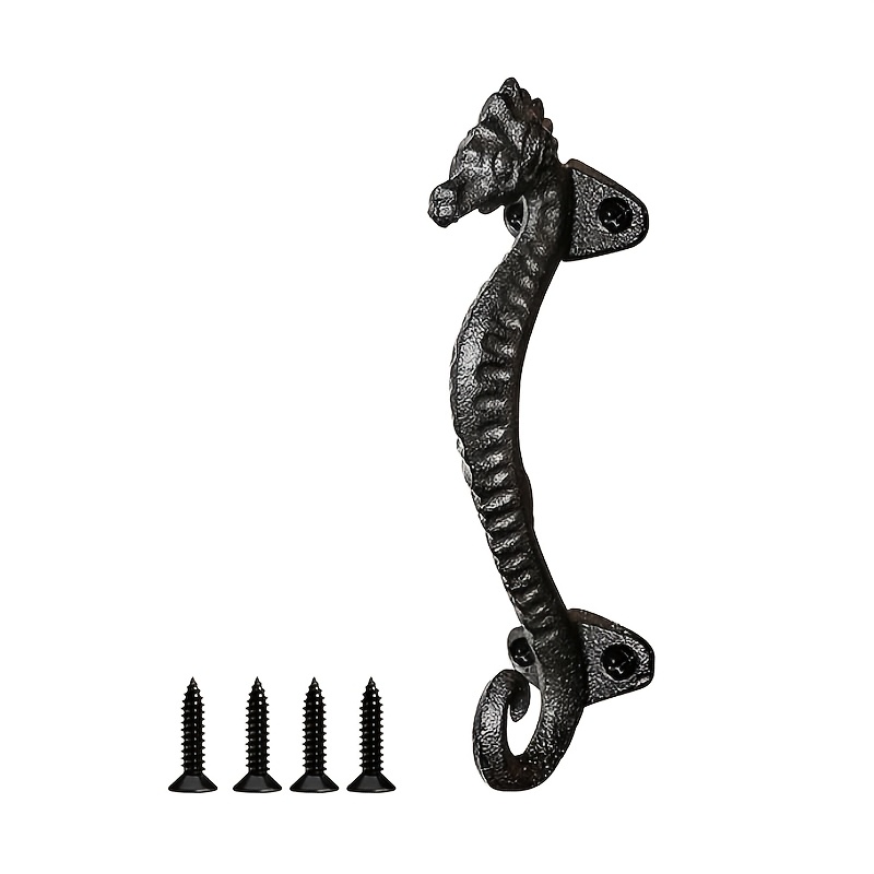 TEMU Seahorse Door Handle, Rustic Style Cast Iron Door Ring, Sturdy And Durable , Outdoor Garden , Barn Small House Door Handle Door Ring, , Outdoor