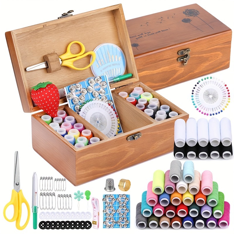 

196 Pcs Premium Sewing Kit - Mixed Color Fabric Sewing Accessories With Threads, Needles, Pins, Scissors, Tape & Button - Complete Hand Sewing & Repair Set Without Battery