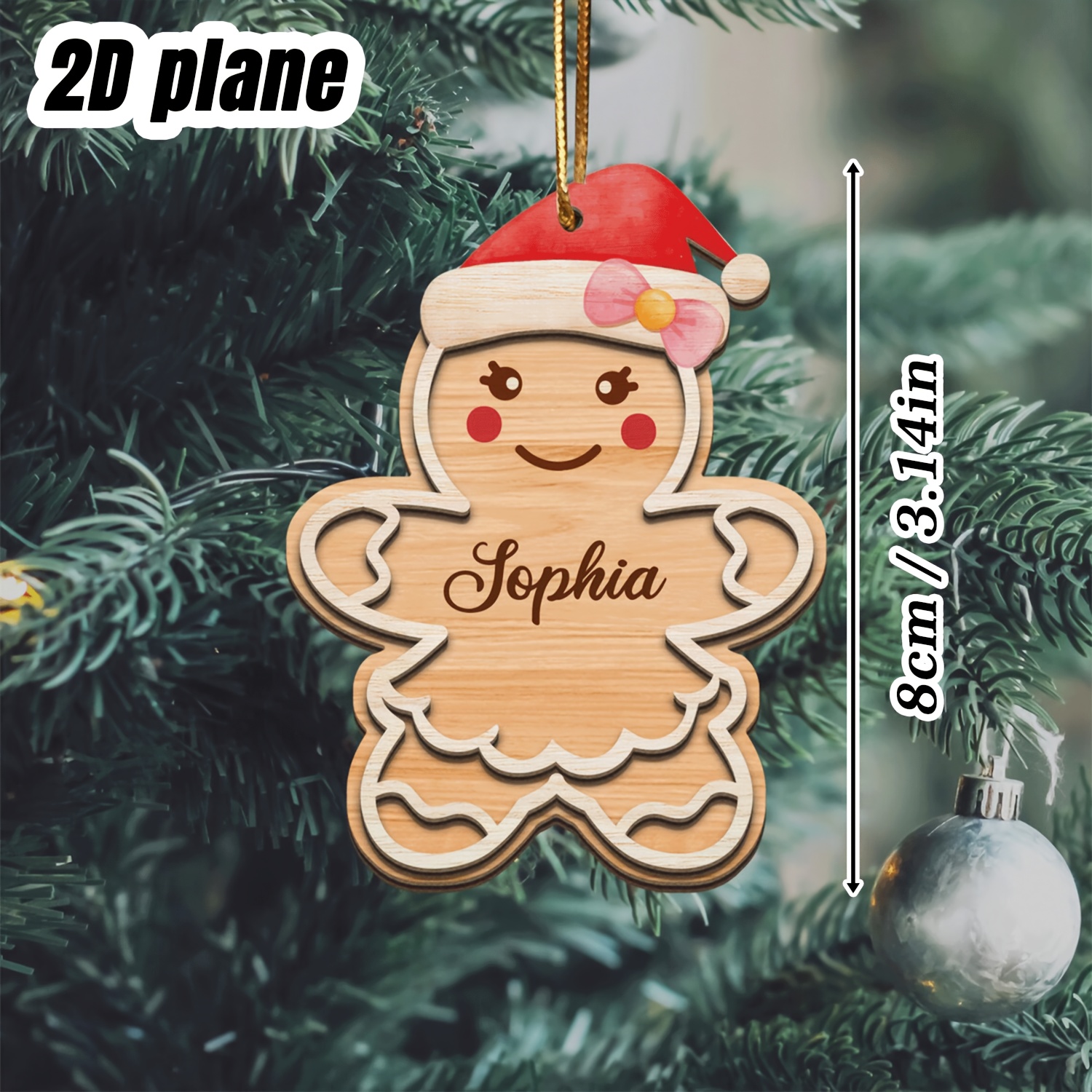 TEMU 1pc Personalized Christmas Hat Wooden Gingerbread For Man 2d Flat Decorative Pendant, Customizable Name, Suitable For Christmas Festive