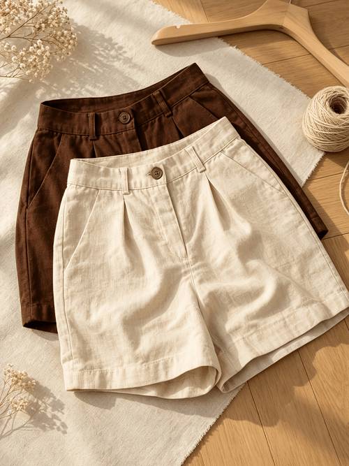 pacote shorts femininos e casuais com design pregaado, calças soltas de perna larga e , shorts versáteis de cor para a dia, pacote