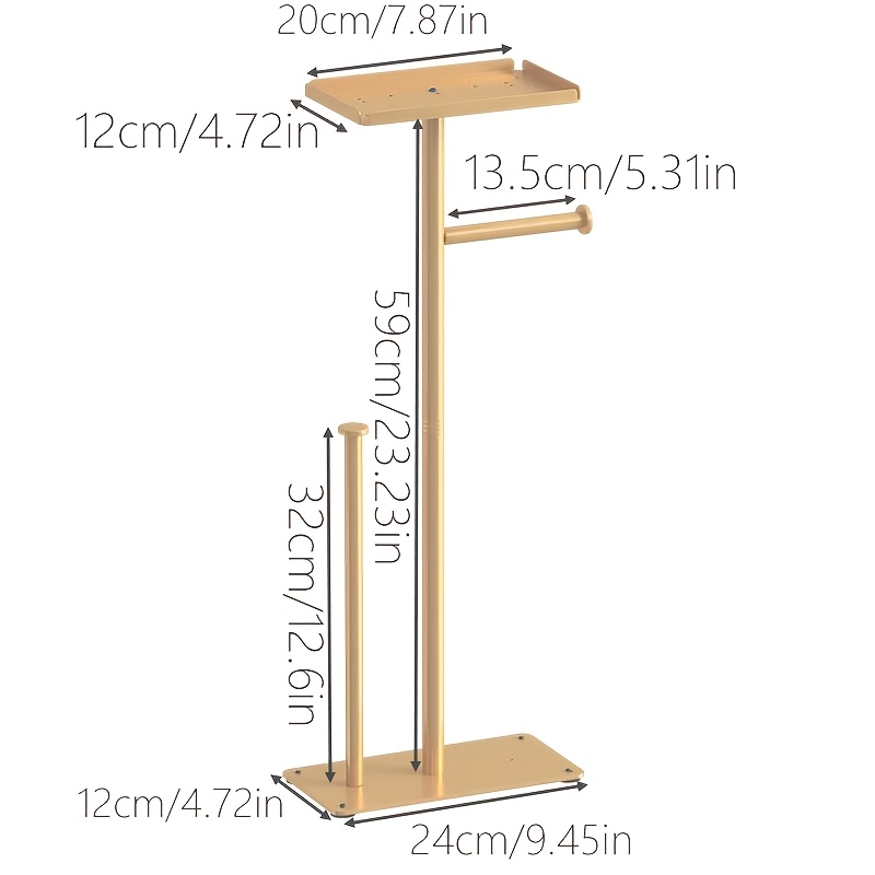 TEMU Golden Freestanding Single-column Tissue Holder With A Platform Shelf, Of Holding Multiple Tissues For Convenient Storage, Featuring A Stylish