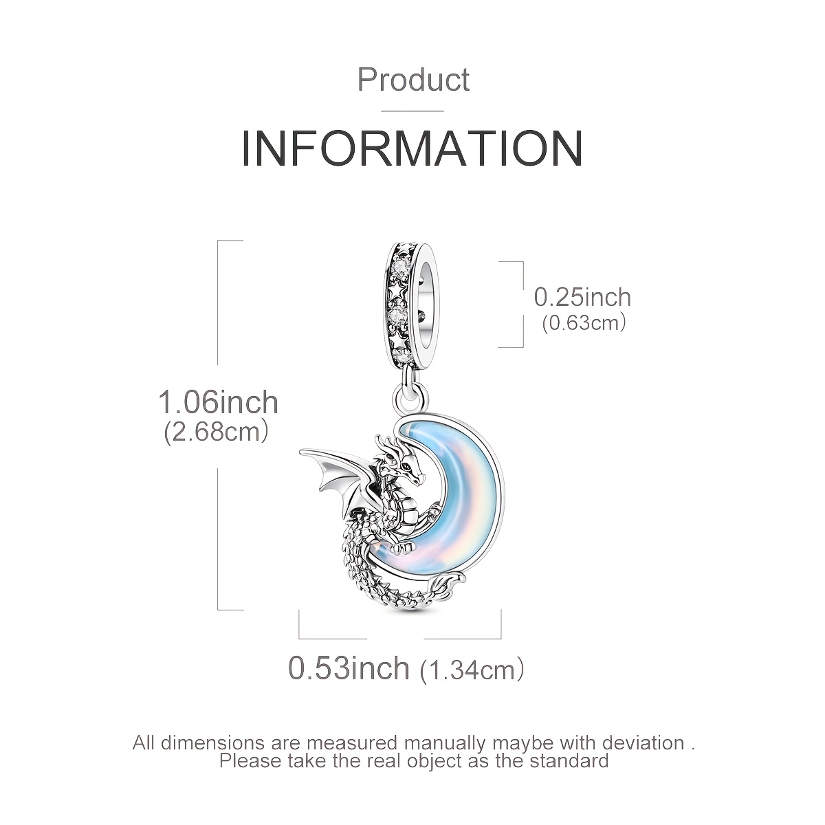Silver-plated Opal Moon Dragon Charm for Bracelets, Fantasy Design