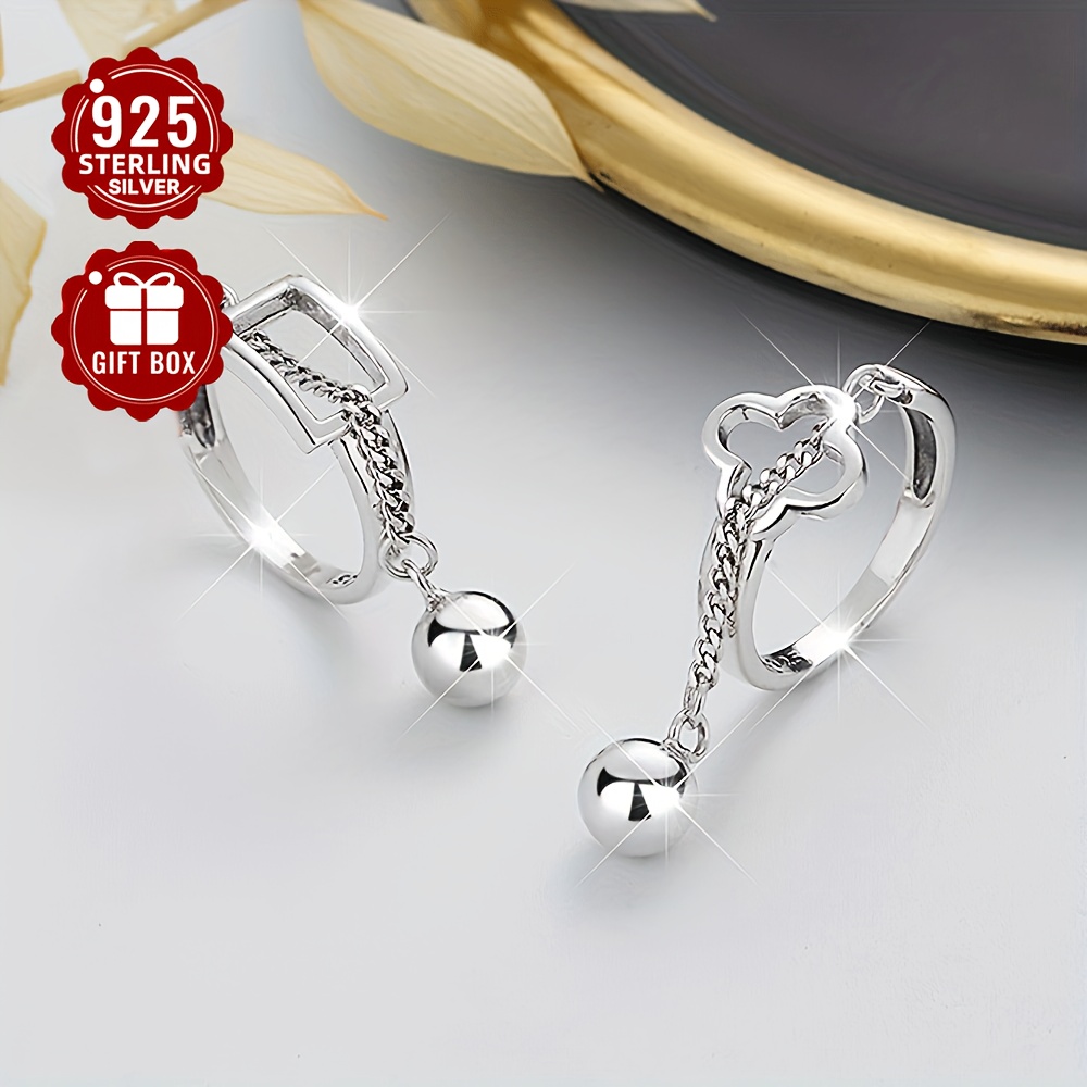 

1pc 925 Sterling Silver Ring Geometry/ Grass + Long Tassel Daily Outfits Party Accessory High Quality Jewelry