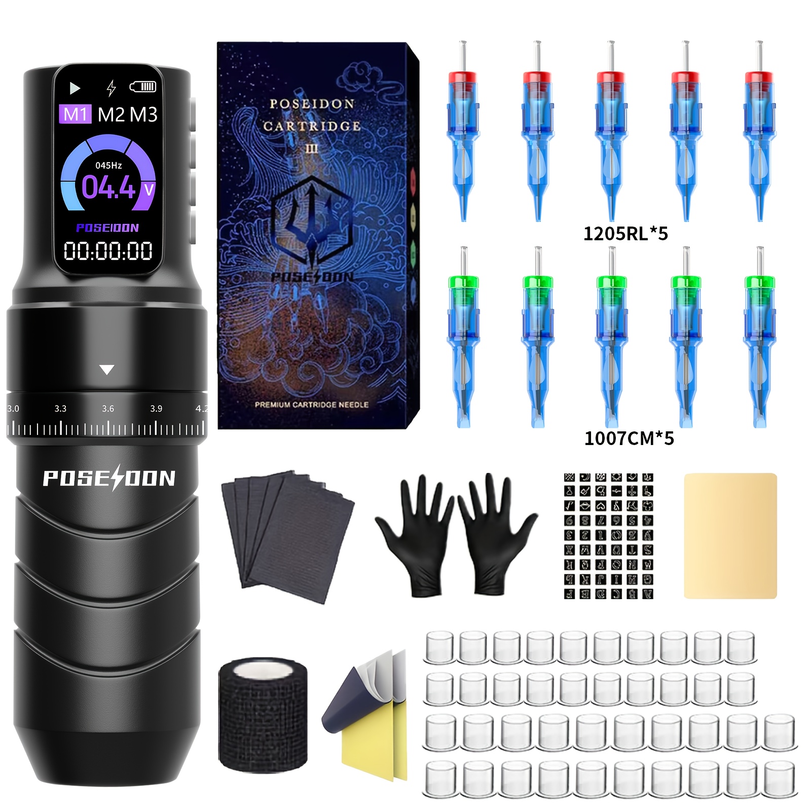 Poseidon Wireless With 10 Tattoo Cartridges, 2300mah Battery, Tattoo Pen Machine - Complete Set For Tattoo Enthusiasts