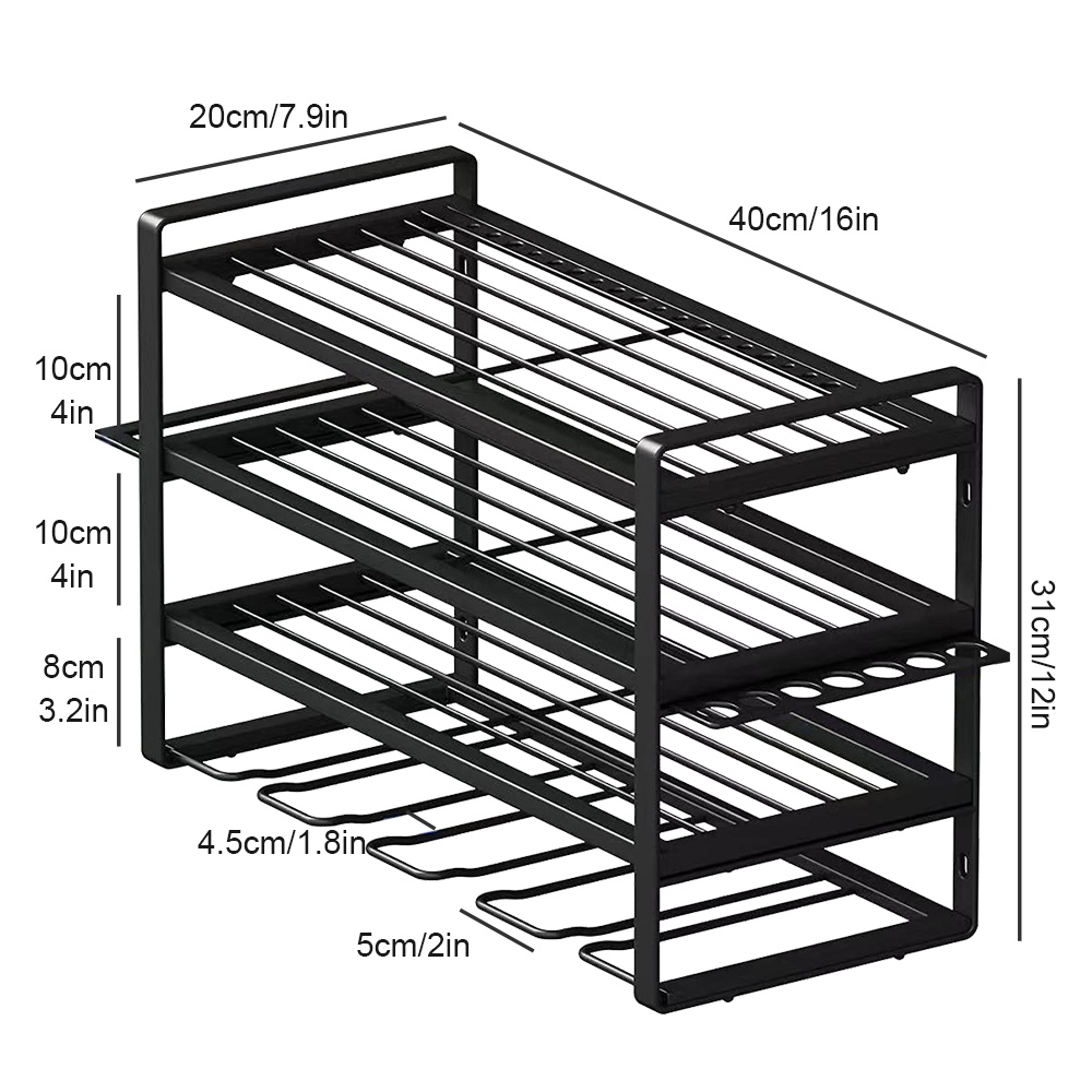 TEMU 1pc Heavy-duty Iron Wall-mounted Tool Organizer Shelf - 4-tier With 4-slot Suitable For Drills, Screwdrivers, Wrenches - Garage Workshop Tool