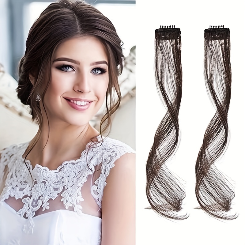 2pcs elegant body wave clip in hair extensions high temperature fiber womens side bangs christmas music festival hairpiece details 4