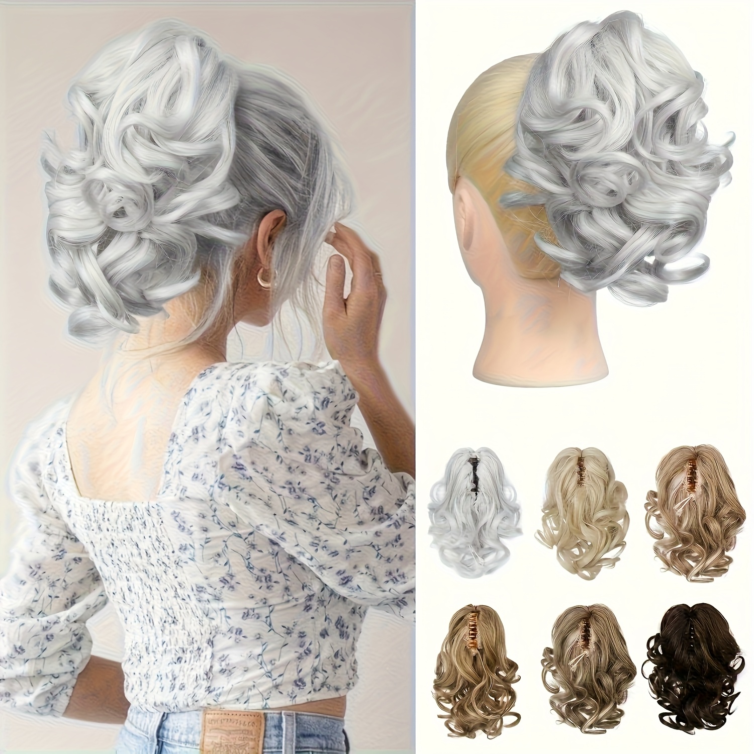 TEMU Stylish Synthetic Clip-in Hair Extensions With Curly Wavy Ponytail Design, Everyday Wear.