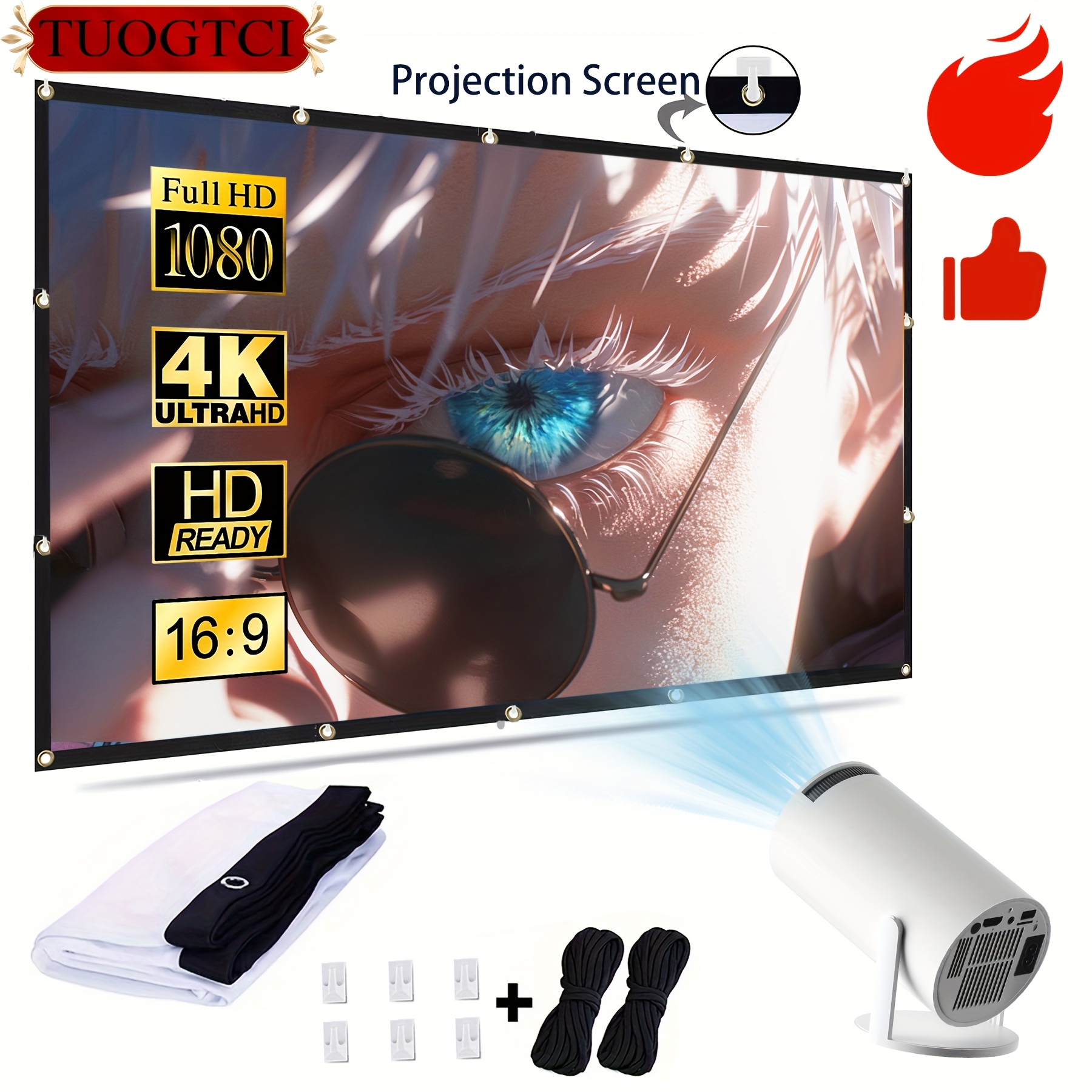 

Écran de Projecteur Portable de 60 Pouces, 4K Ultra HD et , d' 16:9, Surface Anti-Rides Lavable et Pliable, Prise en Charge de la Projection pour , Fêtes, Bureau, Salle de Classe - TUOGTCI