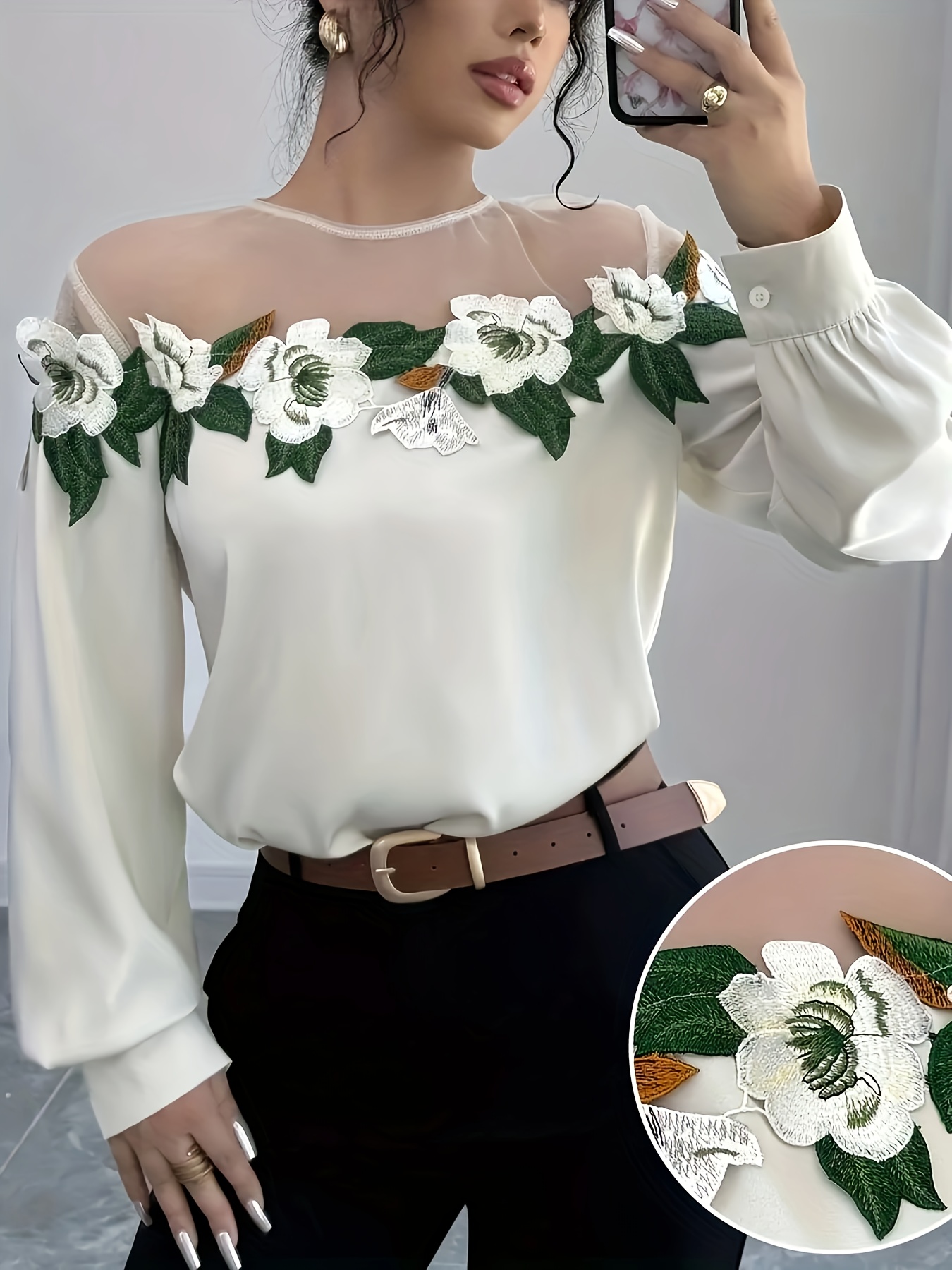 white flower mesh top