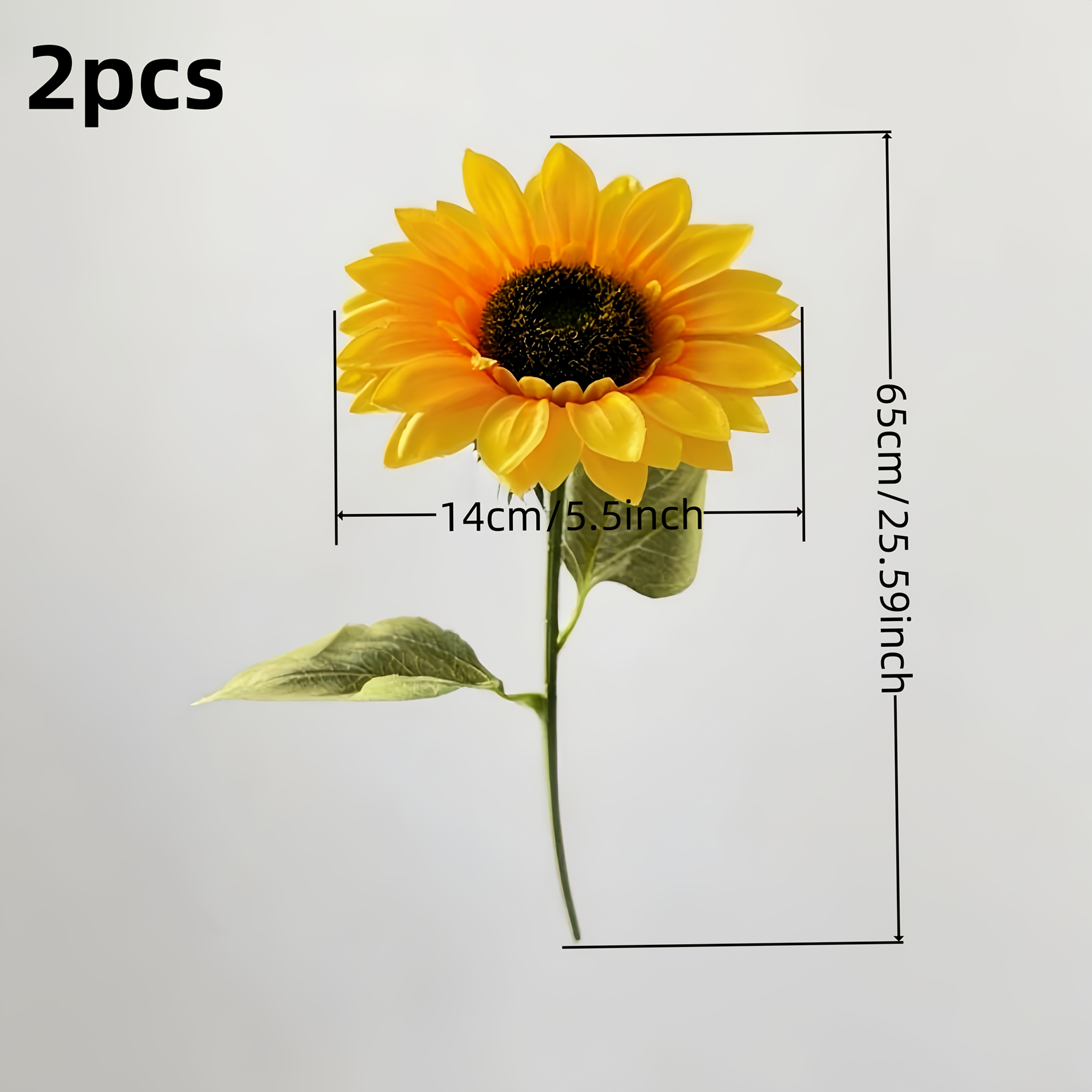 2 Beautiful Artificial Sunflowers - 25.6-inch Flexible Stems, Suitable For Outdoor/home Decor, For Mother's Day, Valentine's Day, Etc. - Vase Not Included, Sunflower Faux Flower Decorations