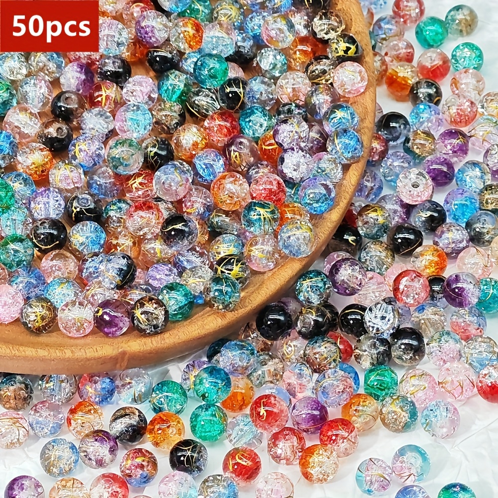 50pcs 8mm Cracked Golden Striped Round Bead Mixed Color, Used To Make Bracelet Small Gifts For Making