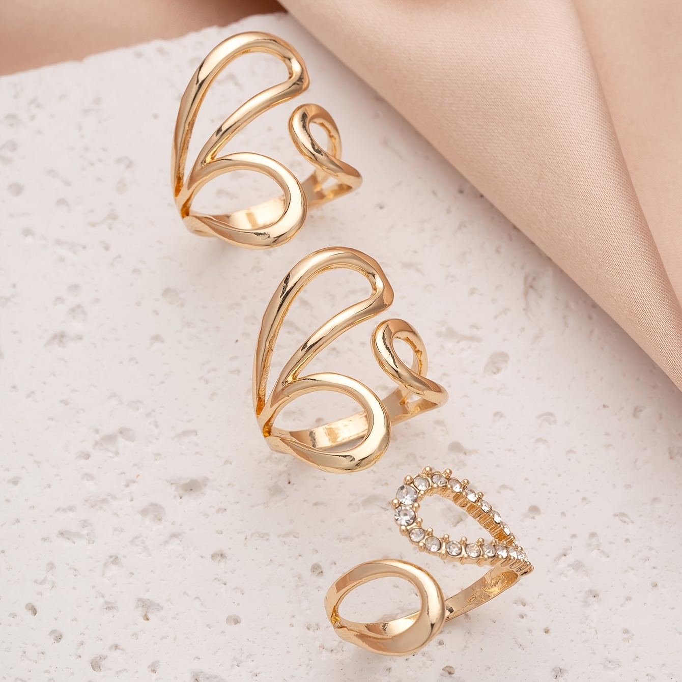 Image of 3pcs Minimalist Shiny Openwork Design Ring, Hip-hop Street Style Casual Attire Adjustable Ring, Fashionable Vintage
