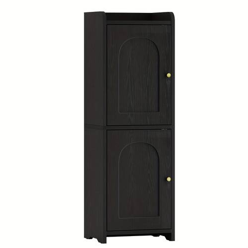 bathroom storage cabinet corner floor cabinet with 2 doors and adjustable shelf narrow toilet paper cabinet bathroom organizer for small spaces black