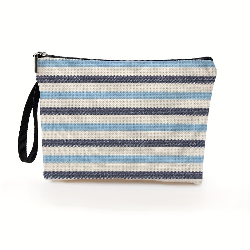 TEMU 1 pezzo, Borsa Trucco Donna , Design a Righe Blu e Stile , Astuccio Cosmetico per Vacanze, Viaggi e Uso , Borsa con Cerniera, Regalo per Donne,