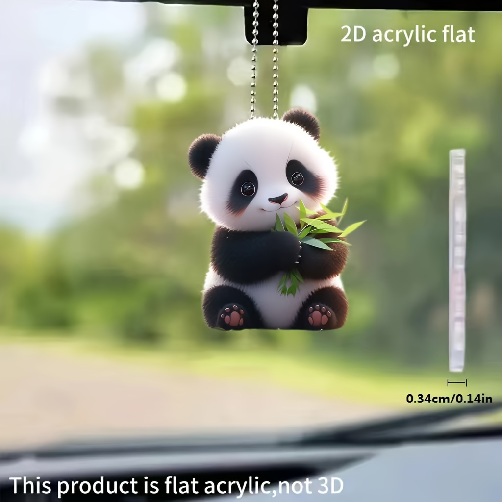 

1pc 2d Acrylic Cute Panda Car Rearview Mirror Decorative Pendant, Including Keychain Cool Pendant, Home Decoration Pendant