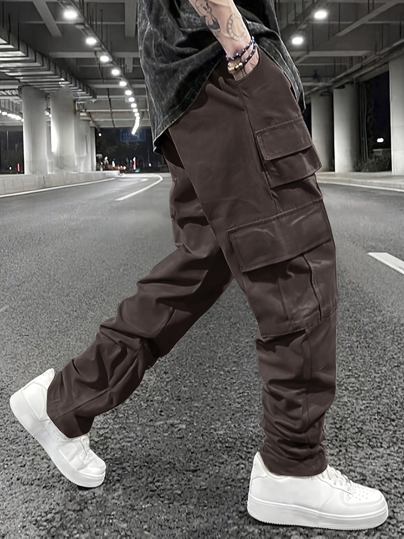 casual solid mens loose fit drawstring cargo pants multiple Temu