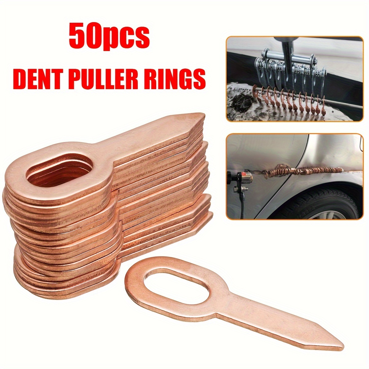 

50-piece Copper Dent Puller Ring Set For Car Body Repair - Paintless Dent Lifter Tool Kit, Oval Shape, 17x10mm Hole Car Dent Puller Dent Remover Kit Car Dent Repair Kit