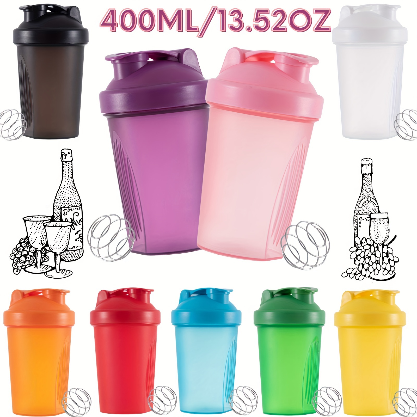 

1pc 400ml/13.5oz In Protein Mixing Shaker Bottle, Protein Shaker Bottle With Wire Mixing Ball, Shaker Cup, Mixing Bottle, Protein Shaker Bottle, Bartender Utensils, Household Utensils