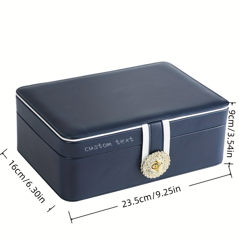 customizable text double layer pu leather jewelry box large capacity earring ring organizer with decorative golden floral emblem elegant white   storage case for valentines day gifts Product details 1