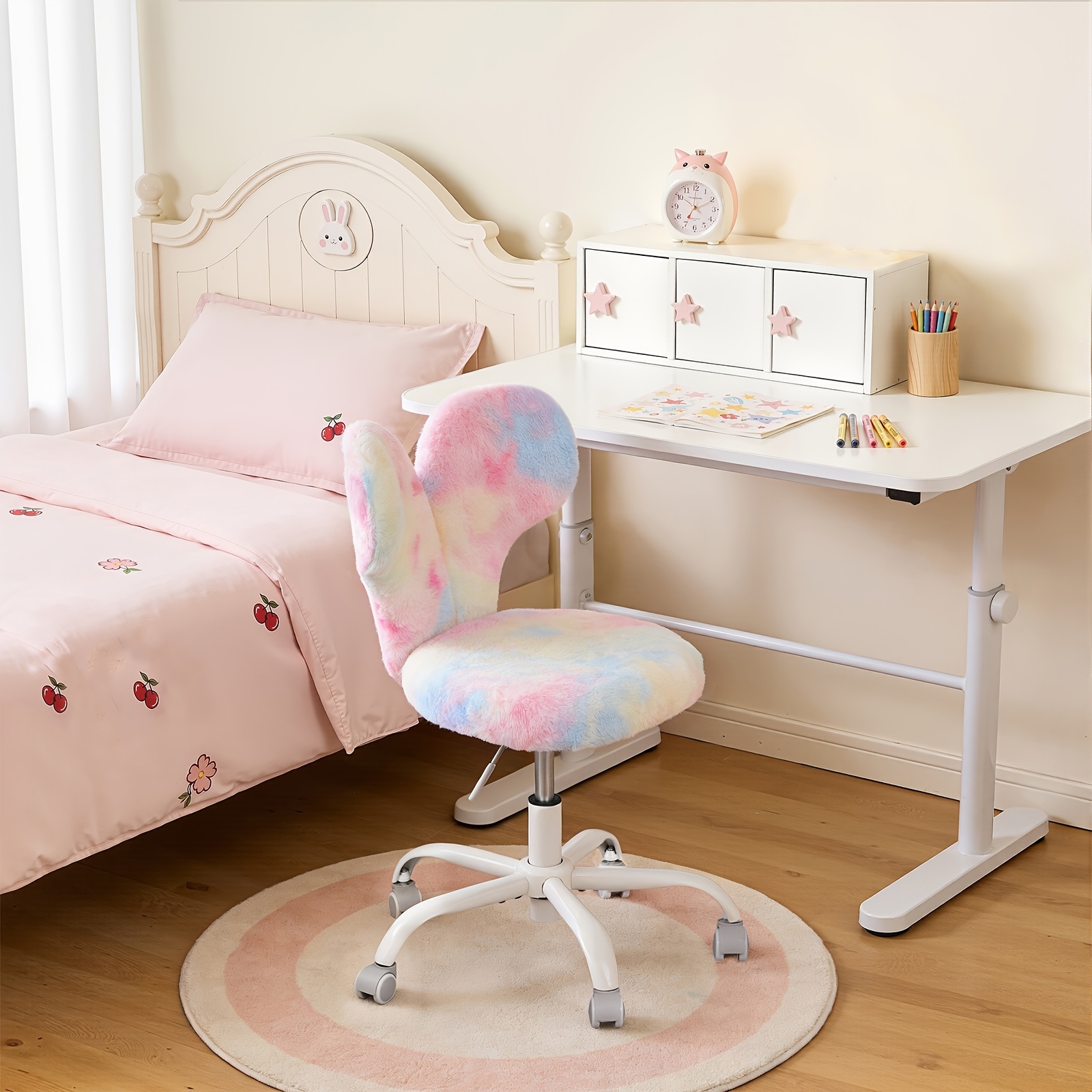 [small Size] & Armless Swivel Desk Chair - Height-adjustable Plush Office Chair With Cushioned, Rotating Base Suitable For Home,, Study Room, Compact Space- Chair For Hard Floors (plastic/fabric)