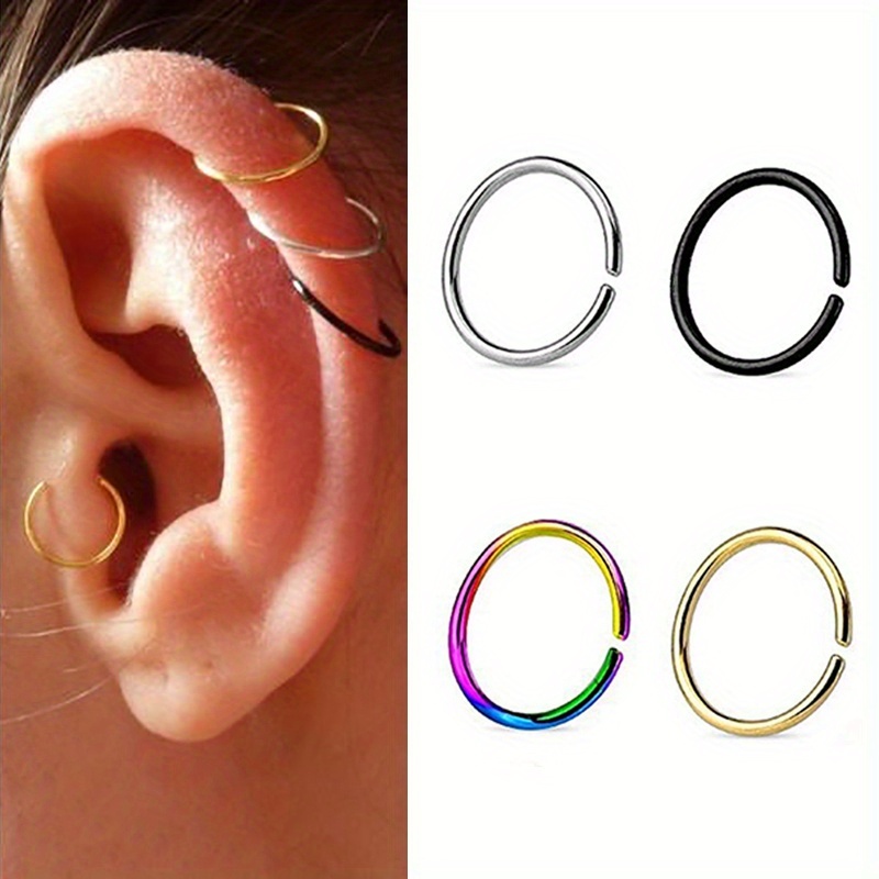 3-4pcs Stainless Steel Hoop Earrings & Nose Rings Set