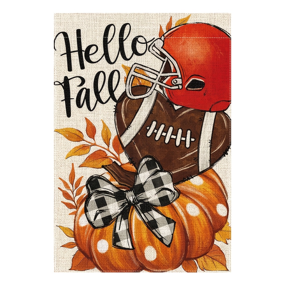 TEMU 1pc, Fall Garden Flag, Football Garden Flag, Autumn Pumpkin Football Helmet Yard Flag For Seasonal Fall Thanksgiving Flag, 12x18 Inch, Perfect