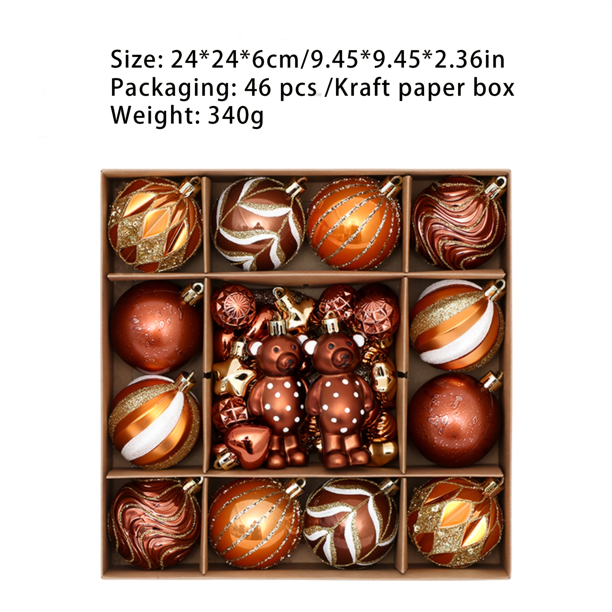 TEMU Set de 46 adornos navideños para árbol de Navidad, , esferas colgantes , formas únicas, decoraciones pintadas, oso y estrella para fiestas,