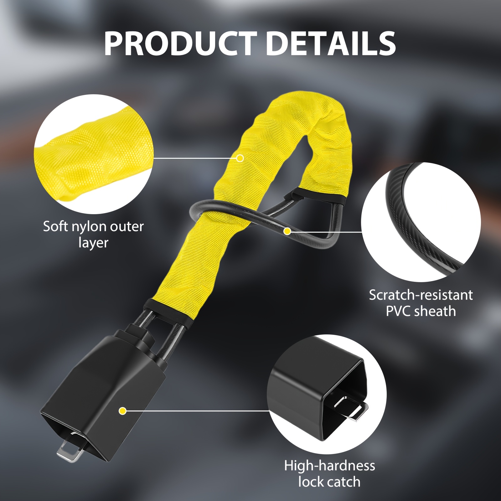 Image of Upgraded Steering Wheel Lock, Seat Belt Lock, , High Visibility Car Lock Anti-theft Device, Heavy Duty, Universal Fit For Car, Pickup, Rv, , Yellow
