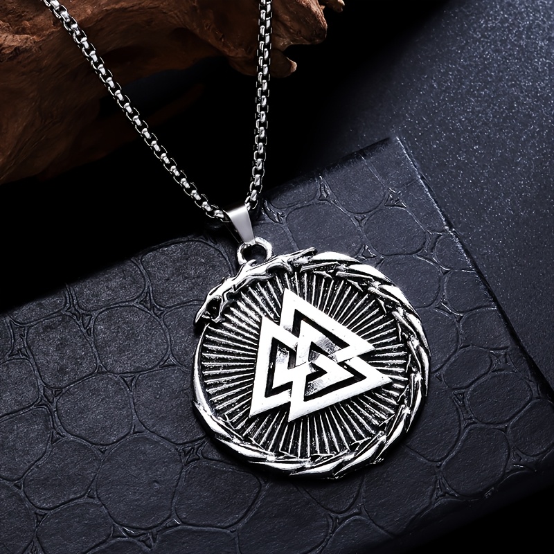 Nordic Viking Triangle Valknut Pendant Necklace, Vintage Style