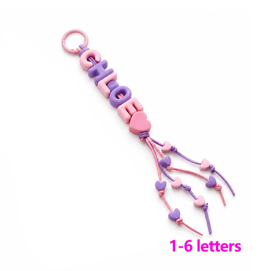 TEMU 2d Flat, Personalized 1pc Custom Letter Keychain Charm, Colorful Beaded Keyring, Heart-shaped Beaded Pendant, Letter Keychain, , Gift For Women