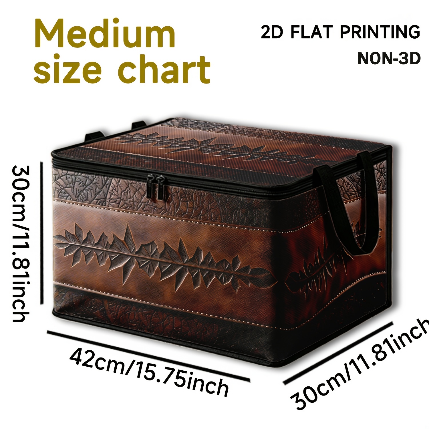 TEMU 1pc Foldable Storage Box, Vintage Leather Texture Leaf Print, Camping And Home Use, Under-bed Storage
