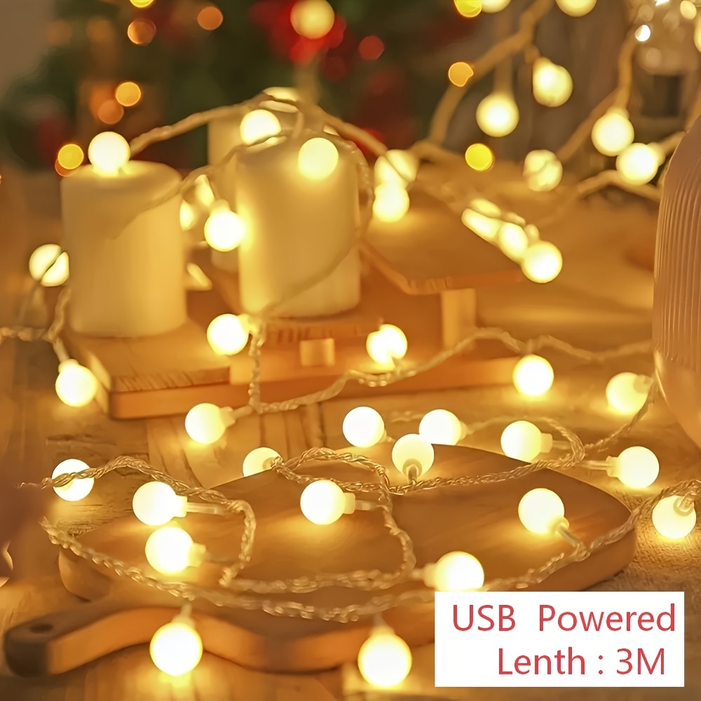 TEMU 17 Led/ 1.7cm Mini Spherical Light, Fairy String Light, Usb Power Supply, Warm White Mini Spherical Light, Suitable For Indoor And Outdoor