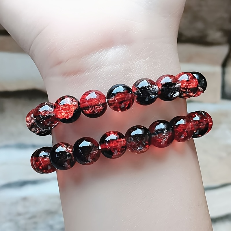 

1pc Bracelet extensible de style bohème avec dégradé rouge vers noir - Idéal pour un et cadeau, accessoire de Noël et d'Halloween, bijoux polyvalents en verre pour toutes les