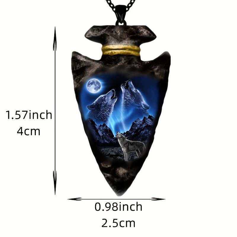 hand painted wolf head pendant necklace punk hip hop style with wolves black chain statement jewelry for men women unique gift detailed alternative fashion details 0